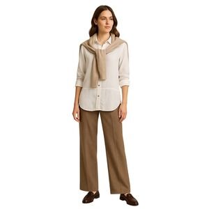 Quiet Luxury Linen Button Down Tunic Shirt White Long Sleeve Oversized Tahari L‎